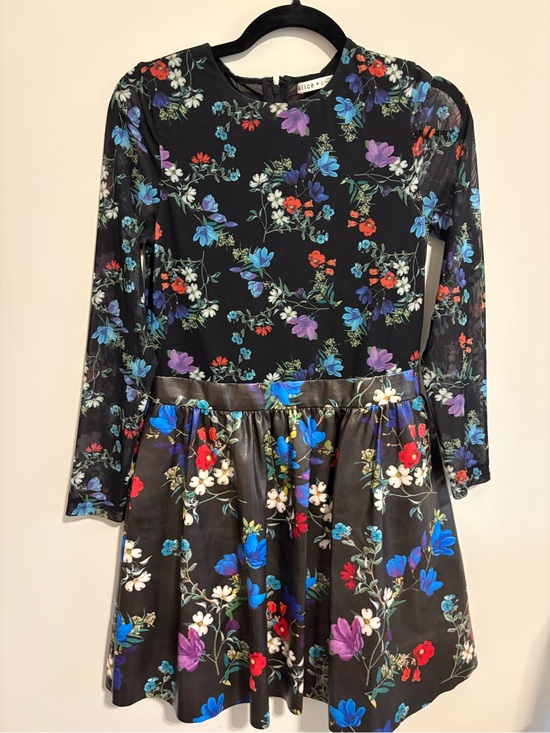 Alice + Olivia Dresses & Skirts - Alice + Olivia Black Floral Fit & Flare Dress with Blue, Purple, Red Accents